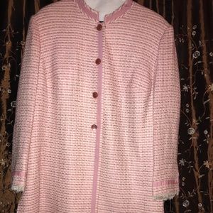 Pink and Off White Thigh Length Jacket